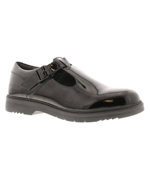 Kickers Girls School Shoes Finley T Bar Leather Buckle Black. Leather Upper. Pu Lining. Synthetic Sole. Footwear Slip-On.