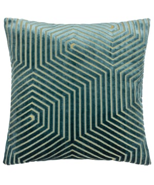 A luxuriously designed cushion featuring mesmerising, strong geometric cut velvet detailing, giving it plenty of stage presence. The Evoke cushion is complete with metallic threads running through the base fabric, in a bold golden weave, set on a jewel toned background which makes this piece stand out. Finished with a smart knife edged trim, hidden zip closure and a plain velvet reverse. Layer them tone on tone or in contrast jewel colours to suit your sophisticated sanctuary.