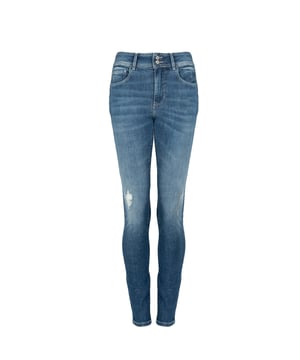 Jeans zijn een klassieker die nooit uit de mode raakt, en ons model is de kwintessens van stijl en comfort.

Het skinny hoge model benadrukt perfect het figuur en zorgt de hele dag door voor comfort.

Een opvallend element op de achterkant van de broek geeft hem een uniek karakter en zorgt ervoor dat hij zich onderscheidt van andere stijlen.

Het logo van de fabrikant op de achterkant ter hoogte van de tailleband is een subtiel maar opvallend accent dat de hoge kwaliteit van de afwerking bevestigt.

Een decoratief element op de voorzak is een klein detail dat elegantie en moderniteit toevoegt aan de algehele look.

De licht gerafelde uiteinden van de pijpen geven de broek een modieuze, ietwat nonchalante look, ideaal voor dagelijks gebruik en speciale gelegenheden.

Delicate scheuren op de pijpen geven deze jeans een uniek karakter en een moderne stijl, perfect geïntegreerd in de huidige street fashion trends.