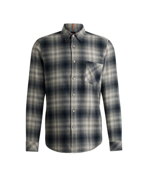 Mens Boss Rickert Cotton Flannel Shirt in grey.- Button-down collar.- Full button fastening.- Patch chest pocket.- Locker loop and a box pleat at the back.- Round cuffs.- Check pattern.- Regular fit.- Ref: 50524875076