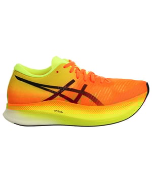 The Asics MetaSpeed Sky Women's Orange Running Trainers are a cutting-edge choice for female runners who prioritize speed, performance, and style. These trainers are engineered to help you achieve your best performance while making a bold fashion statement. Here's a detailed description with key features:

 Designed for Speed:  The MetaSpeed Sky trainers by Asics are specifically designed for speed and high-performance running. Their aerodynamic design is optimized to enhance your running efficiency.

High-Quality Materials:  Asics is renowned for using top-quality materials in their footwear. These trainers are typically constructed from premium materials, ensuring durability, support, and comfort.

Energetic Orange Color:  The trainers come in an energetic orange color with attention-grabbing accents, providing a vibrant and dynamic look that stands out during races and training sessions.

Revolutionary Cushioning:  These trainers feature an innovative and responsive cushioning system that maximizes energy return, propelling you forward with each stride.

Carbon Plate Technology:  The MetaSpeed Sky trainers often incorporate a carbon plate in the midsole, which enhances stability and helps maintain a consistent stride during races.

Secure Lace Closure:  The trainers typically feature a lace-up closure system that ensures a secure and customizable fit tailored to your foot shape.

Breathable Upper:  The upper of the shoes is designed to be lightweight and breathable, promoting airflow and reducing weight to keep you cool and comfortable during intense runs.

Durable Outsole:  The outsole is designed to provide excellent traction and durability, ensuring grip and stability during races on various surfaces.

Asics Branding:  You can expect to find Asics branding elements, such as the Asics logo or label, integrated into the trainers' design, reflecting the brand's commitment to quality and performance.

The Asics MetaSpeed Sky Women's Orange Running Trainers are the ultimate choice for female runners who are determined to break records and achieve their fastest times. Their vibrant orange color and innovative features make them a standout option for those who want to make a statement on the track and achieve peak performance.