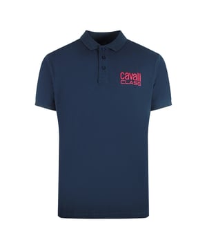 Blijf comfortabel en modieus in dit poloshirt uit de Cavalli-klasse., Kraag, Korte mouwen, 100% katoen, Normale pasvorm, Valt normaal, Marineblauwe polo