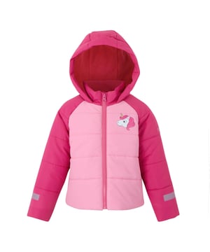 100% gerecycleerd polyester. Vulling: Midweight, Synthetisch. Stof: Middengewicht. Ontwerp: Logo, Gewatteerd, Mouwprint, Eenhoorn. Stoftechnologie: Airtrap, Duurzaam, Isolerend, Sneldrogend, Thermo-Guard, Waterafstotend. 360 graden reflectie, waterafstotend. Manchet: Elastiek. Halslijn: Kapitein. Mouwtype: Met lange mouwen. Eigenschappen van de kap: Gegroeid op de kap. Zakken: 2 Lagere zakken. Bevestiging: Volledige ritssluiting. 18-24 maanden: 21,5 in. 3-4 jaar: 22,5 in. 5-6 jaar: 24 in.