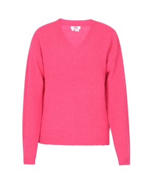 Dieser Melange-Pullover mit V-Ausschnitt ist eine stilvolle Ergänzung für Ihre Garderobe. Mit seiner gerippten Textur an den Bündchen, am Saum und am Ausschnitt bietet dieser Strickpullover sowohl Komfort als auch Stil. Die entspannte Passform macht ihn perfekt für legere oder lässig-elegante Anlässe. Bleiben Sie gemütlich und schick mit diesem langärmligen Basic.  Zur Seite fahren