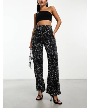 Trousers & Leggings by Pieces Saving low-key for another day Sequin embellishment High rise Wide legSold By: Asos