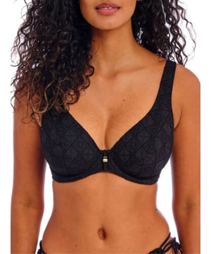 Freya Nomad Nights High Apex Bikini Top. Plunge bikini top with crochet overlay and adjustable straps. This product is recommended as hand wash only.