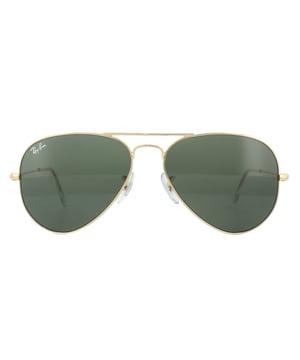 Ray-Ban Sunglasses Aviator 3025 W3234 Gold Green were originally designed in 1936 for US military pilots and have since become one of the most iconic sunglasses models in the world. The timeless design is characterised by the thin metal wire frame, large teardrop shaped lenses and fine metal temples that feature silicone tips and nose pads for a customised and comfortable fit. This classic model is available in various sizes and an array of colourways.