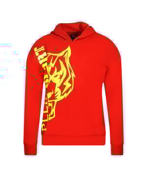 Plein Sport Kapuzenpullover mit seitlichem Logo in Rot. Philipp Plein Sport Roter Kapuzenpullover. 52% Baumwolle, 48% Polyester. Großes Plein Branding an der Seite. Normale Passform, fällt größengerecht aus. Style Code: FIPSC1312 52