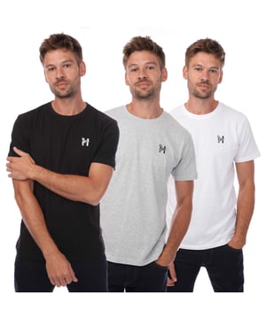 Mens Henleys Triphen 3 Pack T- Shirt in black grey white.- Crew neck.- Short sleeves.- Printed branding.- Straight hem.- 95% Cotton  5% Viscose.- Ref: HN2A122814A