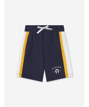 Aigner project unparalleled craftsmanship into their equestrian designs. These boys navy shorts capture the label's passion for timeless concepts with an innovative twist. Made in stretchy jersey, they have stripes down the sides and an elastic drawstring waist to ensure comfort and style. The beautiful shorts are complete with an embroidered horse shoe 'Aigner' logo. Pockets  Elastic Drawstring  Elasticated Waistband Brand Tag 'Aigner' Embroidered Logo Cotton 95% Elastane 5%Aigner : Kids Size4Y: 40" / 104cm 5Y: 43" / 110cm6Y: 45"/ 116cm8Y: 50" / 128cm10Y: 55" / 140cm12Y: 59" / 152cm14Y: 64" / 164cm