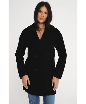 Womens Elle Wool Reefer Jacket in black.- Lapel collar.- Double breasted button fastening.- Four pockets.- Regular fit.- Shell: 50% Wool  20% Viscose  30% Polyester. Lining: 100% Polyester.- Ref: ELLEREEF