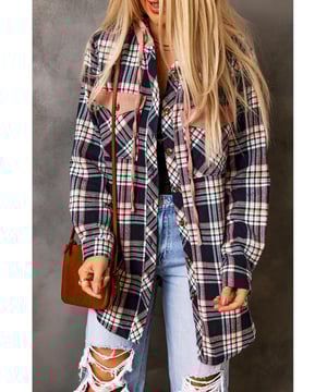Pink Contrast Hooded Drawstring Plaid Shacket
  Stylish and versatile piece for women
  Unique combination of pink and plaid design
  Hood and drawstring for extra warmth and adjustable fit
  Made from Quality materials
  Offers comfort and durability
  Perfect for casual or layering looks
  Must-have addition to your wardrobe