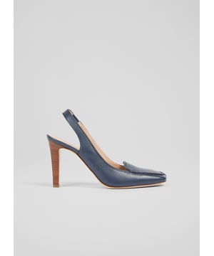 A summery take on a classic court with a chic Sixties' feel, our Georgie slingbacks are a brand-new style this season. Crafted in Italy from beautiful navy blue grainy leather, they have a softly-squared toe, loafer styling, an elasticated slingback for a great fit and a wooden stacked heel. Wear them with skirts and dresses over the warmer months as an alternative to a full court shoe.