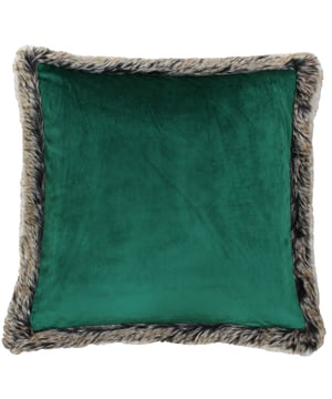 The Kiruna cushion cover is fit for any ski lodge. Named after the Swedish town, the Kiruna cushion evokes images of snowy mountains and cosy cabins. With a strong faux fur border in realistic natural tones and rich colouring you’ll be able to convert room into a lair of your own. The Kiruna cushion has a super soft, velvet-feel front and back – perfect to cuddle up with. Don’t worry, this realistic cushion is Made using 100% hard-wearing polyester and no animals were harmed during its creation. This cushion cover must be treated carefully and is therefore dry clean only. However this cushion is iron appropriate.