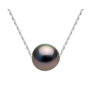 Halskette echte runde Tahiti-Perle 8-9 mm, 0,31 in - Diamanten Kette Mesh 925 Sterling Silber Rhodium-beschichtet Rhodium-beschichtet- Länge 42 cm, 16,5 in - Unser Schmuck ist in Frankreich hergestellt und wird in einer Geschenkbox mit einem Echtheitszertifikat und internationaler Garantie geliefert