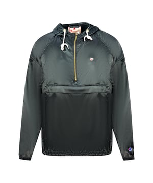 Champion Half Zip Flap Pocket Black Hooded Shell Jacket. Champion Black Jacket. Branded Logo On Chest. 100% Polyamide. Zip Closure, Elasticated Cuff and Hem. Product Code - 215055 KK001