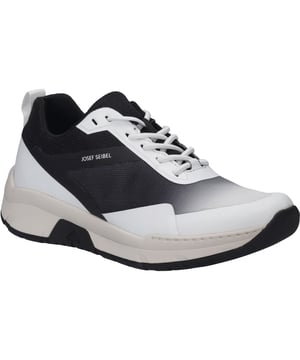 Ontdek de Mitchell 51 van JOSEF SEIBEL, een sneaker die zich onderscheidt door zijn zwart-witte kleurstelling en de veelkleurige zool en speciaal is ontworpen voor heren. Dit model combineert traditioneel vakmanschap met modern design en maakt deel uit van de I Go Dynamic productlijn, die bekend staat om haar technisch geavanceerde producten. Het bijzondere van deze schoen ligt in zijn productiemethode, de Strobel constructie, die een naadloze verbinding tussen de schacht en de buitenzool-tussenzoolcombinatie mogelijk maakt, wat niet alleen zorgt voor verhoogde stabiliteit, maar ook het draagcomfort verbetert. Het bovenwerk van textiel en de EVA/rubberen zool bieden een perfecte combinatie van flexibiliteit, duurzaamheid en slipweerstand, waardoor de Mitchell 51 de ideale metgezel is voor elke vrijetijdsactiviteit, of het nu gaat om een wandeling in het park of een ontspannen dag in de stad. De comfortabele H-breedte is ideaal voor bredere voeten, wat in combinatie met de mogelijkheid om de binnenzool te verwijderen en te vervangen door een eigen orthopedisch voetbed, een ongeëvenaard loopgevoel belooft. De innovatieve MultiFit-technologie maakt het ook mogelijk om twee breedtes in één schoen te ervaren, terwijl het Arch Support System voor extra ondersteuning zorgt. Dankzij de waterafstotende eigenschappen en de vetersluiting is deze sneaker niet alleen praktisch, maar ook aanpasbaar aan verschillende weersomstandigheden. JOSEF SEIBEL zet met de Mitchell 51 in op Slow Fashion, wat betekent dat elke schoen met zorg en met het oog op duurzaamheid wordt geproduceerd, ver weg van de vluchtige Fast Fashion. Deze sneaker is een uiting van vakmanschap en duurzaam denken, wat hem tot een waardevol onderdeel van elke garderobe maakt. Met de Mitchell 51 koop je niet alleen een schoen, maar een stuk traditie en innovatie dat je dagelijks leven verrijkt en je voeten buitengewoon comfort biedt.