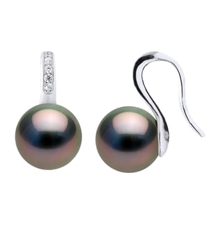 Ohrringe aus echten TAHITI-Zuchtperlen, rund, 9–10 mm – Design mit Pavé-Zirkonia – Verschluss-Clip aus Silber 925 – Lieferung mit Echtheitszertifikat und internationaler Garantie – HERGESTELLT IN FRANKREICH