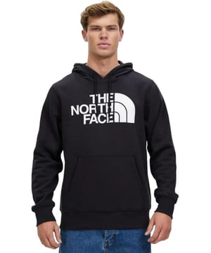 The North Face Mens Half Dome Standard Pullover Hoodie is a cozy classic for everywhere from the campsite to the café. - - . Standard fit. - - . Two-piece hood with a drawcord for adjustability, Set-in sleeves. - - . Kangaroo hand pocket. - - . Rib on cuffs and hem. - - . No-hand, water-based, screen-printed logo graphic on chest.