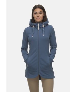 Diese Basic-Sweatjacke für Damen ist etwas länger und leicht tailliert geschnitten und wirkt dadurch sehr feminin. Die gemusterten Kordeln an der Kapuze geben der unifarbenen Jacke eine besondere Note. Die Ärmel sind mit Rippbündchen abgeschlossen. Der Saum ist abgerundet und an der Vorderseite leicht offen. Die Jacke hat einen durchgehenden Reißverschluss und zwei Seitentaschen. Die aufgenähten Labelpatches runden das Design ab.