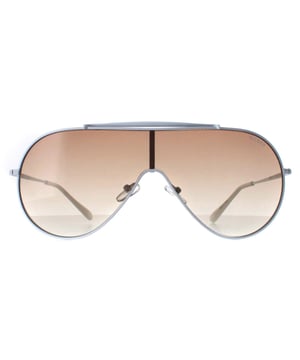 Guess Shield Womens White Brown Gradient GF0370  Sunglasses are a fashionable shield frame shape, exuding a sense of timeless elegance. The frame is crafted from high-quality metal, known for its durability and lightweight feel, ensuring long-lasting comfort throughout the day.
