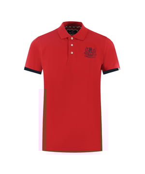 Aquascutum Branded Kragen Rotes Poloshirt. Dieses Aquascutum Markenlogo-Poloshirt ist die perfekte Kombination aus Mode und Funktion. Der rote Farbton und das Markenlogo verleihen jedem Outfit einen Hauch von modernem Stil. Sehen Sie gut aus und bleiben Sie bequem in diesem Must-Have-Stück. Gesticktes Aldis-Logo auf der linken Brust, umgeschlagene Ärmel, rotes Polohemd mit Aquascutum-Logo am Kragen. 100% Baumwolle, normale Passform, Größenanpassung, Knopfverschluss, Union Jack Logo. Abzeichen der britischen Flagge auf dem linken Ärmel, aufgedruckter Markenname auf dem umgeschlagenen Kragen, kurze Ärmel. Style Code: P00223 52