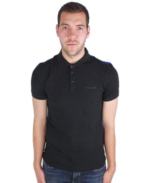 Armani Jeans 6Y6F24 6JPTZ 1200 Polo Shirt. Short Sleeved Black Armani Polo Shirt. Armani Emblem on the Chest Area. 100% Cotton. Armani Jeans Collection By Giorgio Armani. Black Polo with Blue Back