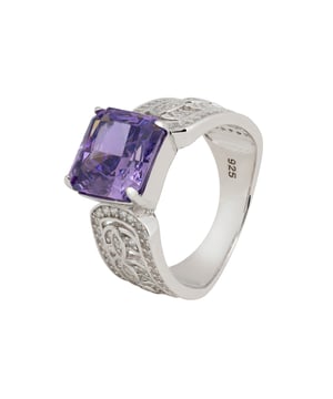 Elevate your style with the Rowena Cocktail Ring, a masterpiece crafted in 925 sterling silver. This stunningly beautiful ring features a band with elegant depth, enhanced by intricate open fretwork adorned with shimmering zircon. Despite its substantial look, the design ensures a lightweight feel, making it comfortable for extended wear.At the heart of this exquisite piece is a captivating lab-grown Amethyst, measuring 1.0cm x 1.0cm. The Amethyst, known for its rich purple hue, is the birthstone for February, making this ring a thoughtful gift for those born in that month or anyone who loves this regal gemstone.Weighing in at just 7.1 grams, the Rowena Cocktail Ring balances luxury and comfort perfectly. Available in four sizes, it promises a perfect fit for everyone. Adorn your fingers with this beautiful piece, and let the Rowena Cocktail Ring add a touch of elegance and sophistication to your jewellery collection. Your fingers will thank you for this stunning adornment.