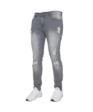 Enzo Mens Super Skinny Stretch Ripped Distressed Jeans With Zip Fly fastening. 2 Front, 2 Back pockets and 1-coin pocket, Branded buttons and rivets.