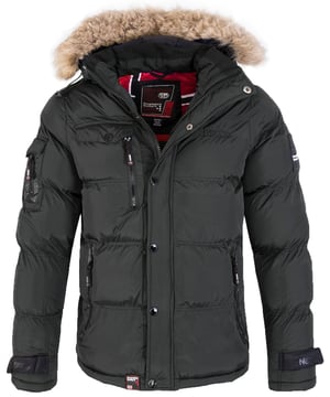 Angeboten wird eine sehr warme Herren Stepp Winter Jacke mit Kapuze und Kunstfellkragen, der Marke "Geographical Norway". Die Jacke ist in drei Farben Schwarz, Dunkelblau, Dunkelgrau und, den Größen S bis 2XL erhältlich.