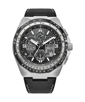 This Citizen Promaster Skyhawk A-t Analogue-Digital Watch for Men is the perfect timepiece to wear or to gift. It's Silver 46 mm Round case combined with the comfortable Black Leather watch band will ensure you enjoy this stunning timepiece without any compromise. Operated by a high quality Eco-Drive movement and water resistant to 20 bars, your watch will keep ticking.