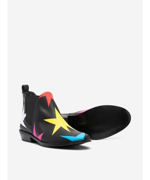 Introducing the Stella McCartney Girls Star Ankle Boots in Black, a fashion-forward choice for AW2024. These boots effortlessly blend luxury and whimsy, perfect for the stylish young girl on the go. Key features include: Spanish Craftsmanship: Expertly made in Spain, promising unrivaled quality and craftsmanship. Iconic Star Detailing: Embellished with Stella McCartney's signature star design, adding a touch of playful sophistication. Premium Comfort: Constructed for comfort without compromising on style, ensuring your little one enjoys every step.Elevate her style with these stunning boots‚ideal for those who dare to shine!
