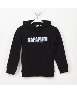 Sudadera con capucha Napapijri.
Color Negro
Cierre con cremallera en el frontal.
Nombre de la marca estampado en frontal.
Puños y cinturiilla con acabado acanalado.
Costuras vistas a tono.

Composición:  100% Poliester

Lavar máximo a 30ºC.
- No planchar.
- Permite usar secadora.
- No usar lejía.
- No admite el lavado en seco.