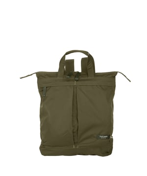 Unisex-Rucksack mit Reißverschluss. eine offene Innentasche. zwei Außentaschen mit Reißverschlüssen vorne und zwei Reißverschlüssen hinten. fehlender Schultergurt.  Griff aus recyceltem Polyethylenterephthalat. ein Innenfach.  externes Material.  Innenraum aus recyceltem Polyethylenterephthalat. Maße: 35x42x8 cm. Modeprodukt