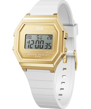 This Ice Watch Ice Digit Retro - White Gold Digital Watch for Women is the perfect timepiece to wear or to gift. It's Gold  Rectangular case combined with the comfortable White Silicone watch band will ensure you enjoy this stunning timepiece without any compromise. Operated by a high quality Quartz movement and water resistant to 3 bars, your watch will keep ticking. Let yourself be seduced by the retro charm of the ICE digit retro - White gold. Following the latest trends, this watch is both glam and fashionable. Its soft strap and simple digital display will complement your most chic and refined outfits. High quality 19 cm length and 18 mm width White Silicone strap with a Buckle Case measurement: 32 X 34 mm,case thickness: 8 mm, case colour: Gold and dial colour: Gold