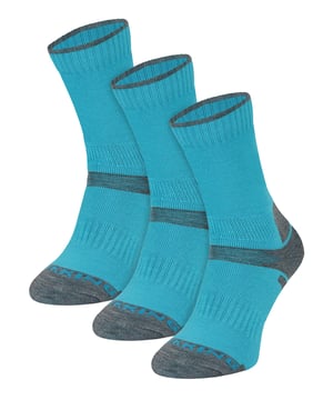 Comodo has been providing high-quality socks for men and women since 1996. They sell a range of socks for hiking, cycling, hunting, skiing, and other outdoor events. These Kids 3 Pack Hiker Socks made from Merino Wool are designed for all sorts of outdoor activities.Made with a Acrylic and Merino Wool blend, these socks are soft on the inside and tough on the outside, making them both comfortable and durable, The perfect combo for the great outdoors! These socks are naturally cooling so their feet won’t overheat.These Comodo's Kids Merino Wool Socks are made for hiking. They're ideal for the outdoors, and they're designed to keep your little ones comfy and warm while they explore. They also come in a 3 pair value pack which is great value for money for the avid young hiker.Merino wool also offers anti-bacterial protection for long-lasting freshness, meaning they can wear these hiking socks on your family trail with minimal discomfort. These outdoor socks are available in 4 Colours: Pink, Blue, Navy and Turquesa.These Kids socks come in 3 pairs per pack and are made from: 50% Acrylic, 30% Merino Wool, 15% Polyamide, 5% Elastane. They are available in 3 sizes: 2.5-5 UK, 12.5-2 UK, 9-12 UK and are fully Machine Washable.