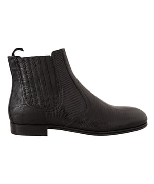 Botines tobilleros de piel de lagarto de cuero negro 100% autenticos de Dolce & Gabbana.
  Diseno elegante con elasticidad en ambos lados para facilitar el uso.
  Hecho a mano en Italia con alta artesania.
  Hecho de piel de lagarto 100% cuero.
  El color n.