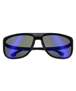 Las gafas de sol Carrera Rectangle para hombre en negro y azul, con espejos azul cielo, modelo Hyperfit 17S, son parte de la gama HyperFit. La construcción única garantiza un ajuste flexible gracias a las innovadoras bisagras de goma que mantienen las gafas firmemente en su lugar en todo momento, adaptándose a todos los tamaños de cabeza y formas de rostro. El diseño también permite que la montura se envuelva alrededor del cuello cuando no se utilizan. Las patillas exhiben el logo de Carrera para una autenticidad de marca.