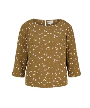 Gedessineerde blouse met boothals en 3/4 mouwen van zuivere viscose.