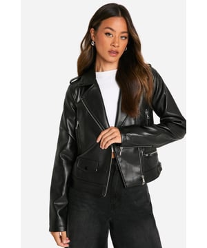 Classic biker jacket silhouette with notched lapels
        Asymmetrical front zip closure for edgy appeal
        Multiple functional zipped pockets for practicality
        Adjustable waist belt for a customised fit
        Long sleeves with zip cuffs for added style
    
    Embrace your inner rebel with this timeless tall biker jacket from Boohoo. Perfect for the fashion-forward woman who craves versatility, this jacket effortlessly transitions from day to night. Style it with wide-leg trousers and trainers for a casual daytime look, or throw it over a mini dress and ankle boots for an evening out with friends. The jacket's sleek silhouette and edgy details make it an ideal choice for family gatherings or casual events where you want to make a statement without overdoing it. Its adaptable nature allows you to create countless outfits, ensuring you're always on-trend and ready for any occasion. Easy to maintain with a simple wipe-down, this jacket is a practical yet stylish addition to your wardrobe that will serve you well for seasons to come.