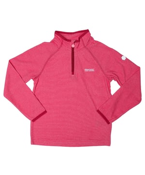 Junior Regatta Loco Half Zip Fleece in pink.- Zip neck.- Long raglan sleeves.- Stretch binding to cuffs and collar.- Main Fabric: 100% Polyester. - Ref: RKA2245BG