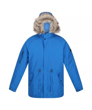 Material: 100% Polyester. Stoff: Gepeached. Innenfutter: Taft. Design: Logo, Einfarbig. Verstellbare Taille, hohe Wärmeleistung, verschweißte Nähte. Gewebe-Technologie: Atmungsaktiv, DWR-Finish, Isolierend, Isotex 5000, Quick Dry, Thermo-Guard, Wasserdicht, Winddicht. Manschette: Verstellbar. Ausschnitt: Mit Kapuze. Ärmel-Typ: Langärmelig. Kapuzen-Merkmale: Kunstpelzbesatz, angewachsene Kapuze, Knebelversteller. Taschen: Innentasche mit Reißverschluss, 1 Ärmeltasche, Reißverschluss, 2 untere Taschen, Pattenverschluss, Druckknopfverschluss. Verschluss: Zwei-Wege-Reißverschluss. 5000g/m²,/24hrs. Saum: Shockcord-Saum.