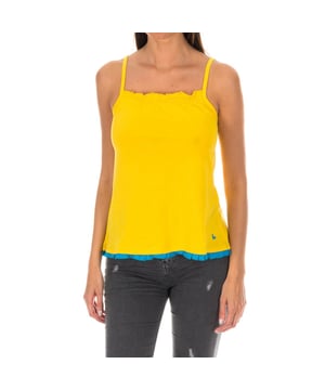 Top de tirantes finos Armand Basi
Color Amarillo.
Contorno superior elástico, con acabado de volante a tono.
Tejido transpirable y elástico.
Bordado de la firma, en el lateral inferior.
Volante inferior a contraste.
Costuras vistas a tono.

Composición:  100% Algodón.

Instrucciones de lavado:
- Lavar máximo a 40ºC.
- Planchar a media temperatura, máx. 110ºC.
- Permite usar secadora.
- No usar lejía.
- No admite el  lavado en seco.