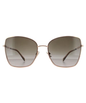 Jimmy Choo Square Womens Copper Gold Grey Gradient ALEXIS/S  Sunglasses are a square style with a metal frame front and slim temples engraved with the Jimmy Choo logo.