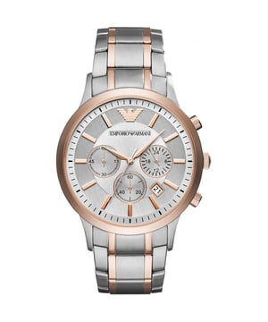 Emporio Armani AR11077 EAN 4053858895331 - Renato zweifarbige Herrenuhr mit Chronograph in Roségold. Batteriebetriebenes Quarzwerk mit drei Hilfszifferblättern und einer Chronographenanzeige.