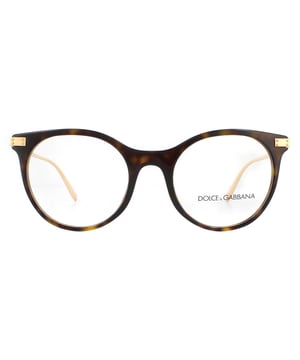 Dolce & Gabbana Glasses Frames DG3330 502 Havana  Women  are made of plastic, have a round shape and feature Dolce & Gabbana branding on the hinges