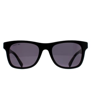 Lacoste Rectangle Mens Black Grey L978S  Sunglasses are a classic wayfarer style featuring the Lacoste crocodile logo across a white and green stripe design on the temples