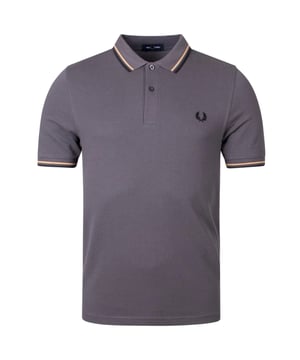 Fred Perry Grey Polo Shirt, Pattern On Collar, Button Closure At The Neck. 100% Cotton, Short Sleeve, Grey Polo