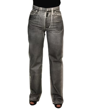 Jeans de mezclilla de alta cintura auténticos de Dolce & Gabbana  
Confeccionados en un 98% de algodón y un 2% de elastano  
Corte recto con cierre de cremallera y botón  
Elegante color gris  
Detalles de logo  
Material: 98% Algodón 2% Elastano