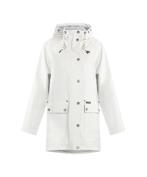 Het poncho-achtige oversized regenjack van Schmuddelwedda is met zijn comfortabele pasvorm helemaal trendy. Het gecoate materiaal met gesealde naden is niet alleen waterdicht, maar ook winddicht en biedt uitstekende bescherming tegen alle weersomstandigheden. De binnenvoering is gemaakt van een zachte jersey melange, waardoor het dragen nog comfortabeler is. Een grote capuchon met trekkoord en stijlvol koord, verstelbare manchetten en de optimale lengte zorgen voor langdurige bescherming.  Mackintosh